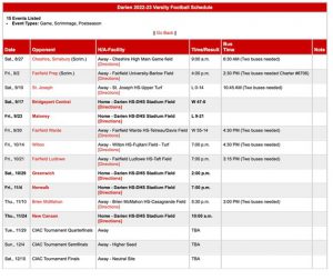 2022 Varsity Schedule